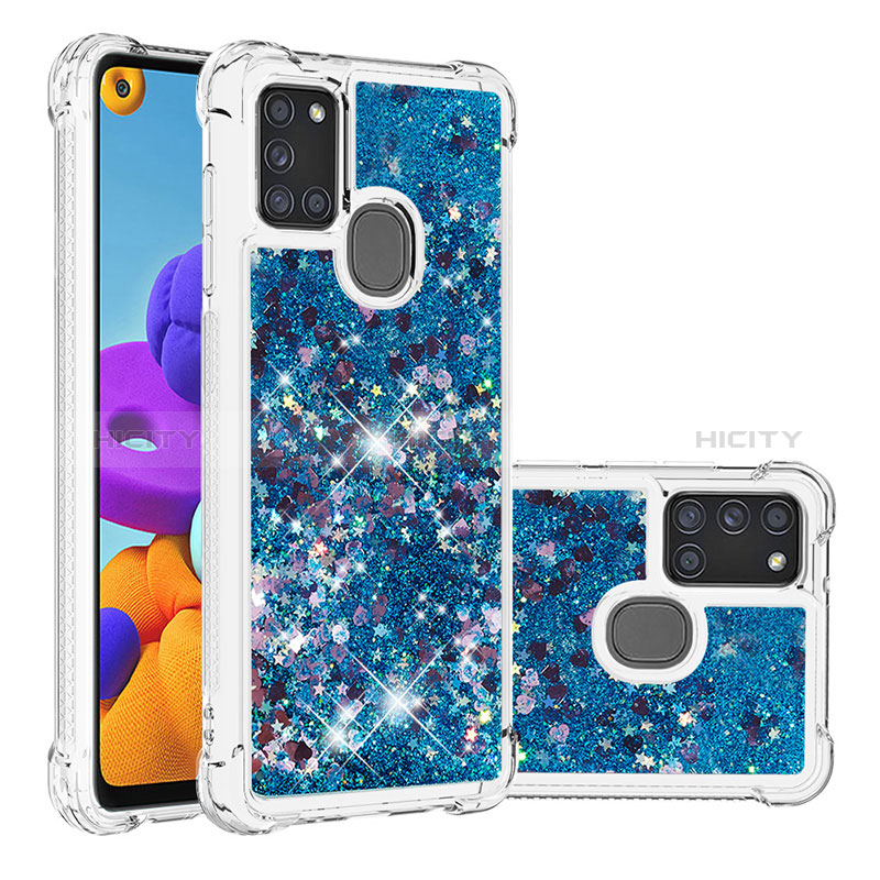 Coque Silicone Housse Etui Gel Bling-Bling S01 pour Samsung Galaxy A21s Bleu Plus