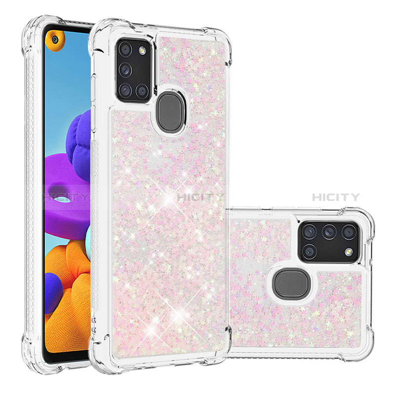 Coque Silicone Housse Etui Gel Bling-Bling S01 pour Samsung Galaxy A21s Rose Plus