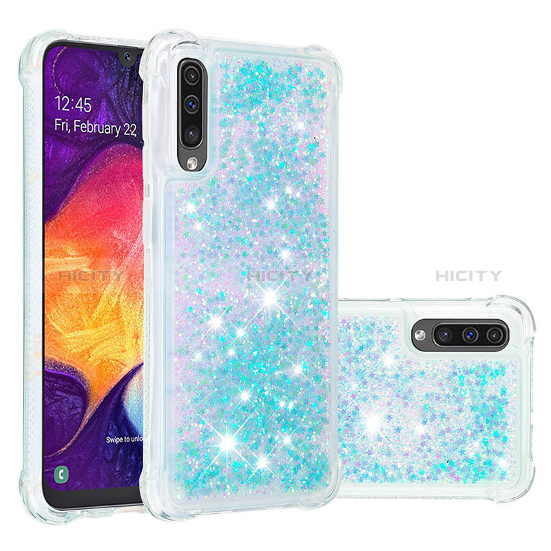 Coque Silicone Housse Etui Gel Bling-Bling S01 pour Samsung Galaxy A50 Bleu Ciel Plus