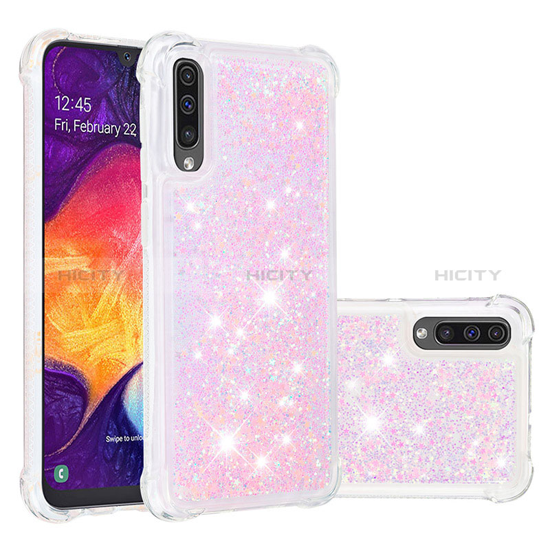 Coque Silicone Housse Etui Gel Bling-Bling S01 pour Samsung Galaxy A50 Rose Plus