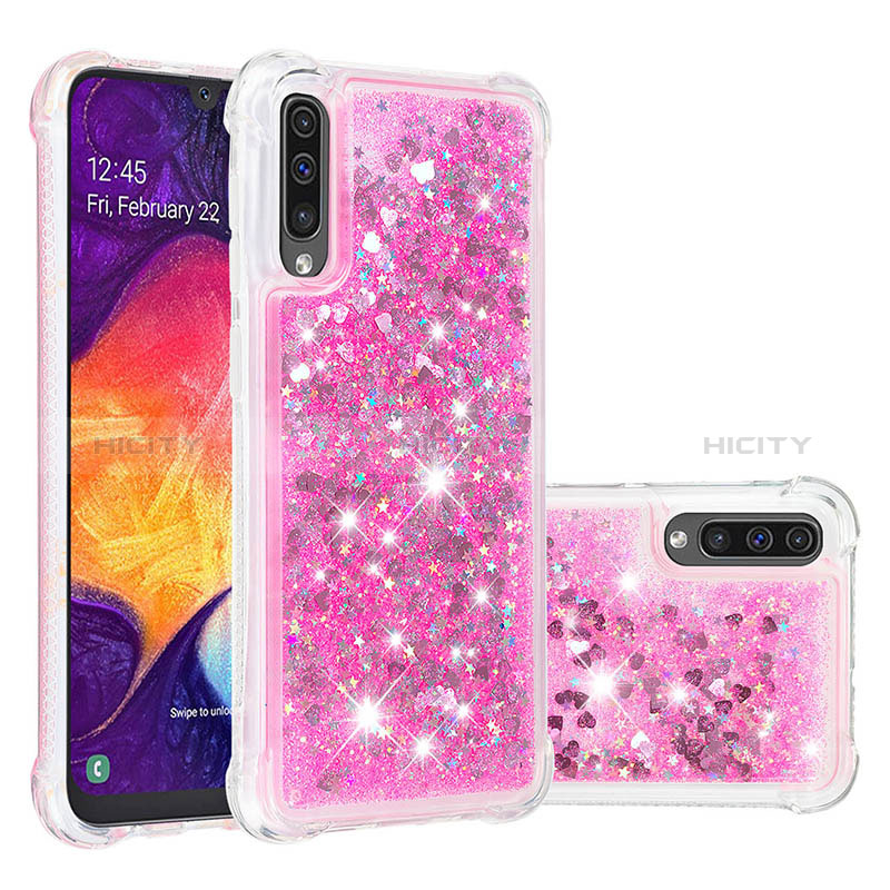 Coque Silicone Housse Etui Gel Bling-Bling S01 pour Samsung Galaxy A50 Rose Rouge Plus