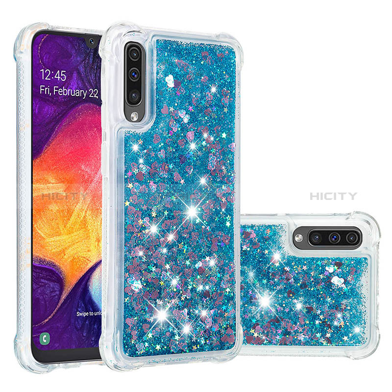 Coque Silicone Housse Etui Gel Bling-Bling S01 pour Samsung Galaxy A50S Bleu Plus