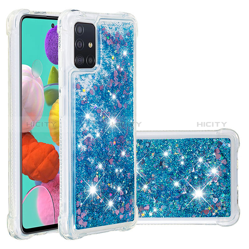 Coque Silicone Housse Etui Gel Bling-Bling S01 pour Samsung Galaxy A51 4G Bleu Plus