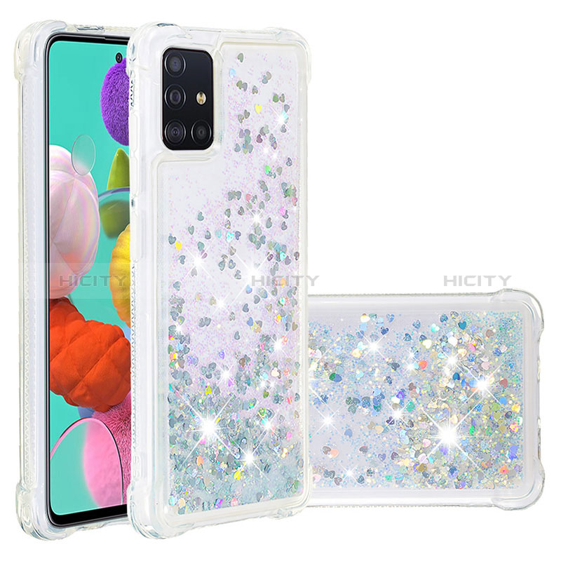 Coque Silicone Housse Etui Gel Bling-Bling S01 pour Samsung Galaxy A51 5G Argent Plus