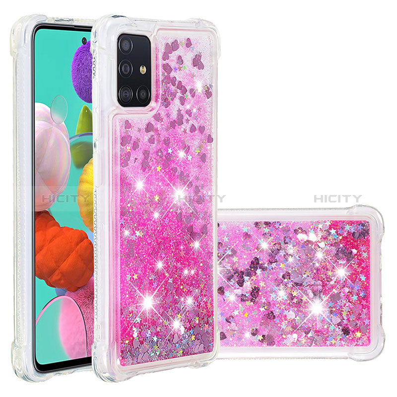 Coque Silicone Housse Etui Gel Bling-Bling S01 pour Samsung Galaxy A51 5G Rose Rouge Plus