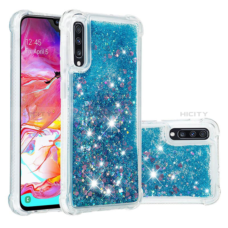 Coque Silicone Housse Etui Gel Bling-Bling S01 pour Samsung Galaxy A70 Bleu Plus