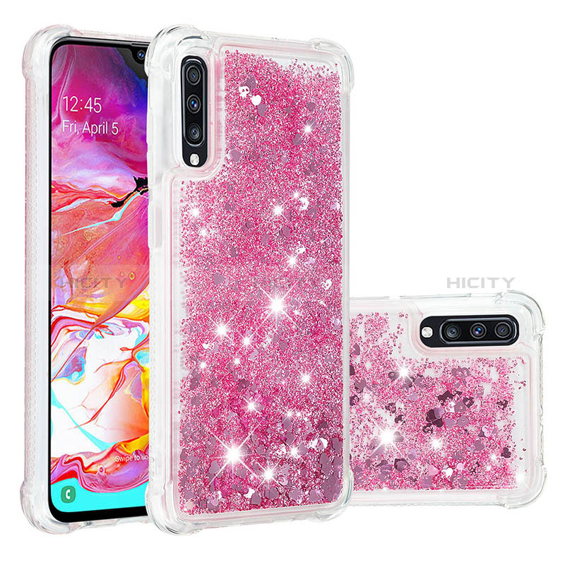 Coque Silicone Housse Etui Gel Bling-Bling S01 pour Samsung Galaxy A70 Rose Rouge Plus