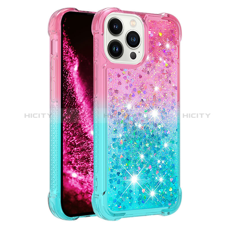 Coque Silicone Housse Etui Gel Bling-Bling S02 pour Apple iPhone 14 Pro Max Rose Plus