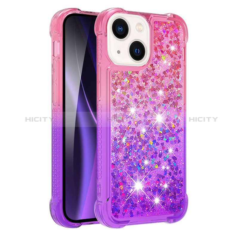 Coque Silicone Housse Etui Gel Bling-Bling S02 pour Apple iPhone 15 Plus Rose Rouge Plus