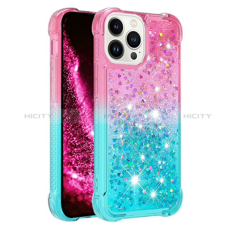 Coque Silicone Housse Etui Gel Bling-Bling S02 pour Apple iPhone 15 Pro Max Rose Plus