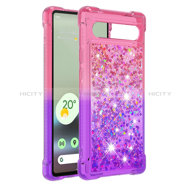 Coque Silicone Housse Etui Gel Bling-Bling S02 pour Google Pixel 7a 5G Rose Rouge Plus