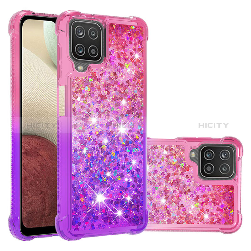 Coque Silicone Housse Etui Gel Bling-Bling S02 pour Samsung Galaxy A12 Rose Rouge Plus