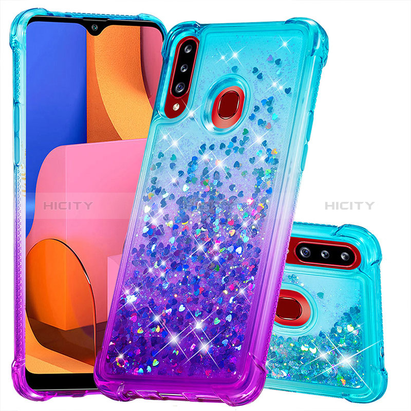 Coque Silicone Housse Etui Gel Bling-Bling S02 pour Samsung Galaxy A20s Bleu Ciel Plus