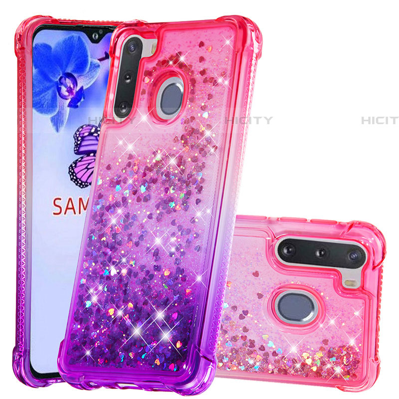 Coque Silicone Housse Etui Gel Bling-Bling S02 pour Samsung Galaxy A21 European Rose Rouge Plus