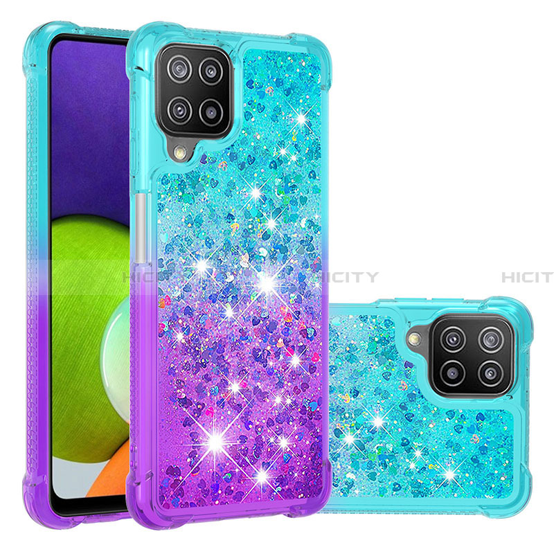 Coque Silicone Housse Etui Gel Bling-Bling S02 pour Samsung Galaxy A22 4G Bleu Ciel Plus