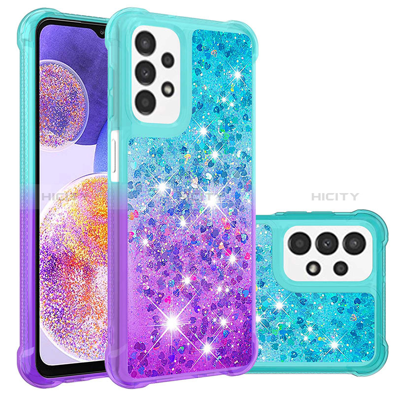 Coque Silicone Housse Etui Gel Bling-Bling S02 pour Samsung Galaxy A23 5G Bleu Ciel Plus