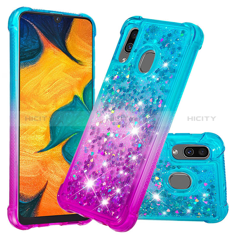 Coque Silicone Housse Etui Gel Bling-Bling S02 pour Samsung Galaxy A30 Bleu Ciel Plus