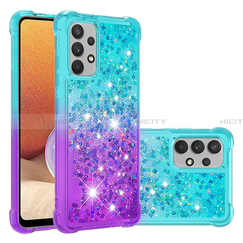 Coque Silicone Housse Etui Gel Bling-Bling S02 pour Samsung Galaxy A32 4G Bleu Ciel Plus