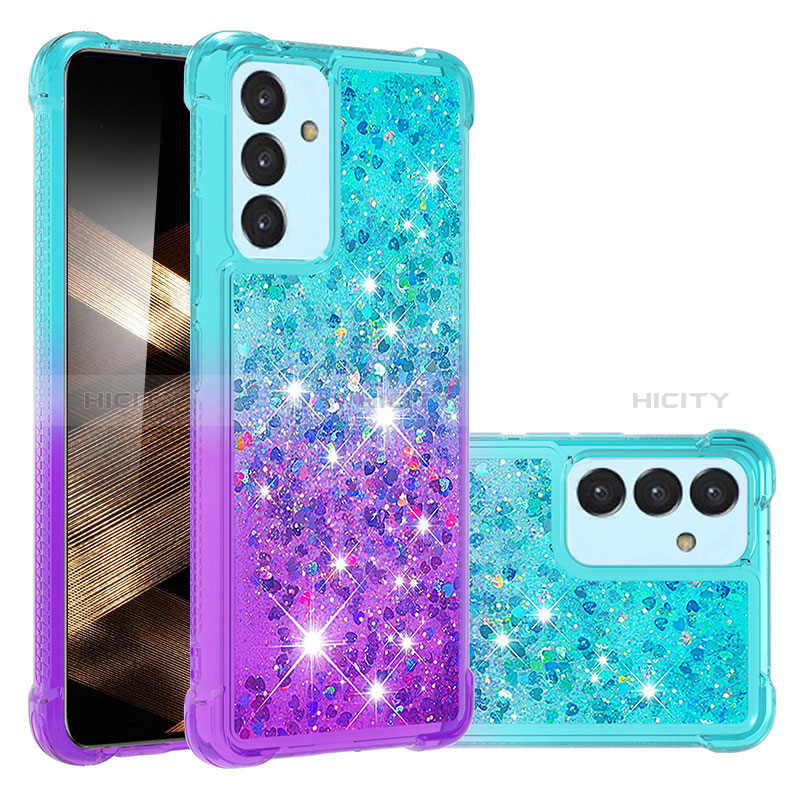 Coque Silicone Housse Etui Gel Bling-Bling S02 pour Samsung Galaxy A35 5G Bleu Ciel Plus