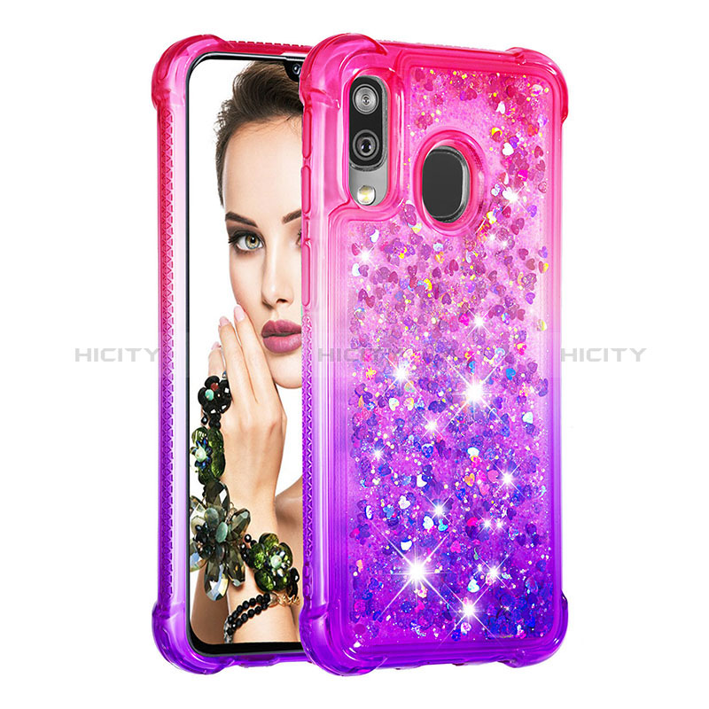 Coque Silicone Housse Etui Gel Bling-Bling S02 pour Samsung Galaxy A40 Rose Rouge Plus