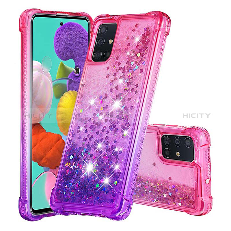 Coque Silicone Housse Etui Gel Bling-Bling S02 pour Samsung Galaxy A51 5G Rose Rouge Plus