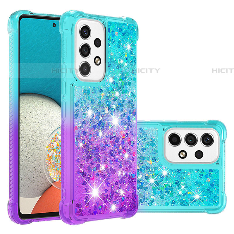 Coque Silicone Housse Etui Gel Bling-Bling S02 pour Samsung Galaxy A53 5G Bleu Ciel Plus