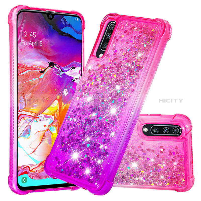 Coque Silicone Housse Etui Gel Bling-Bling S02 pour Samsung Galaxy A70S Rose Rouge Plus