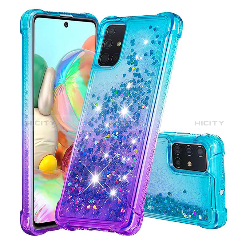 Coque Silicone Housse Etui Gel Bling-Bling S02 pour Samsung Galaxy A71 5G Bleu Ciel Plus