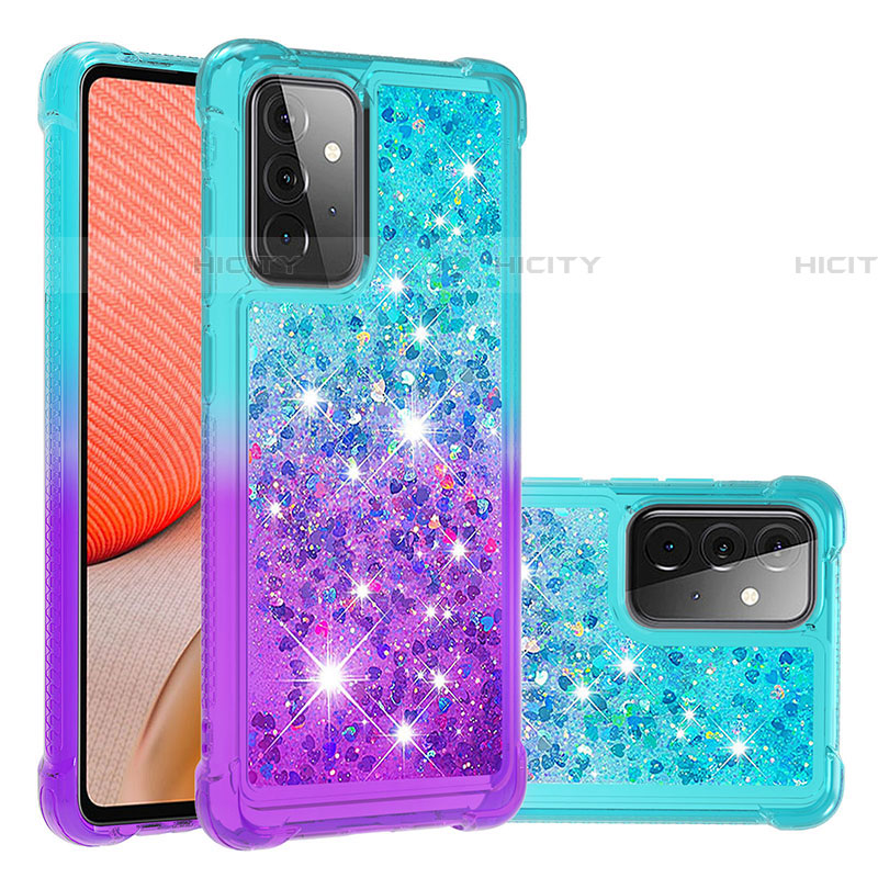 Coque Silicone Housse Etui Gel Bling-Bling S02 pour Samsung Galaxy A72 5G Bleu Ciel Plus