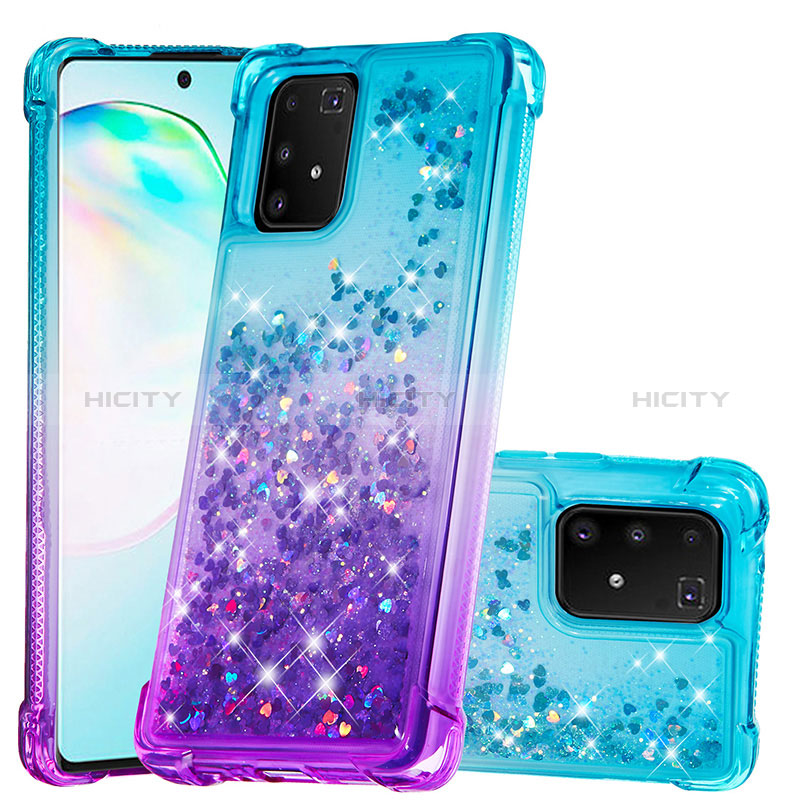 Coque Silicone Housse Etui Gel Bling-Bling S02 pour Samsung Galaxy A91 Bleu Ciel Plus