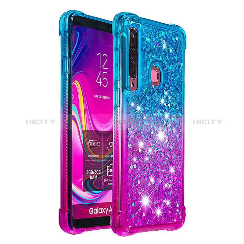 Coque Silicone Housse Etui Gel Bling-Bling S02 pour Samsung Galaxy A9s Bleu Ciel Plus