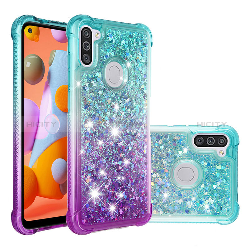 Coque Silicone Housse Etui Gel Bling-Bling S02 pour Samsung Galaxy M11 Bleu Ciel Plus