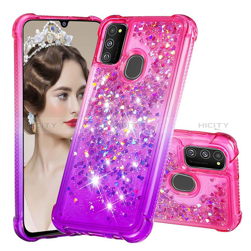 Coque Silicone Housse Etui Gel Bling-Bling S02 pour Samsung Galaxy M21 Rose Rouge Plus