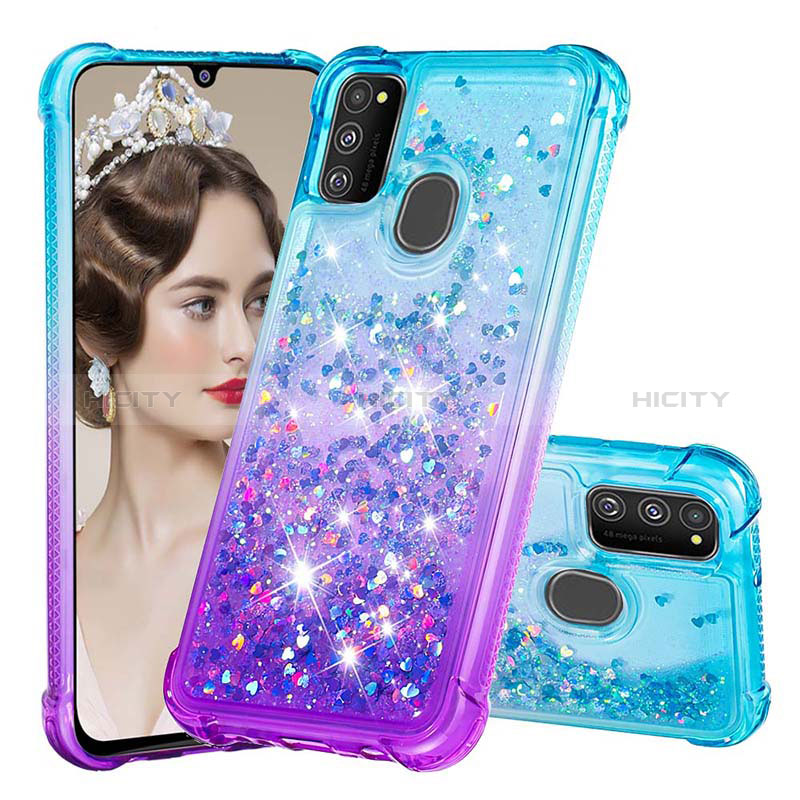 Coque Silicone Housse Etui Gel Bling-Bling S02 pour Samsung Galaxy M30s Bleu Ciel Plus