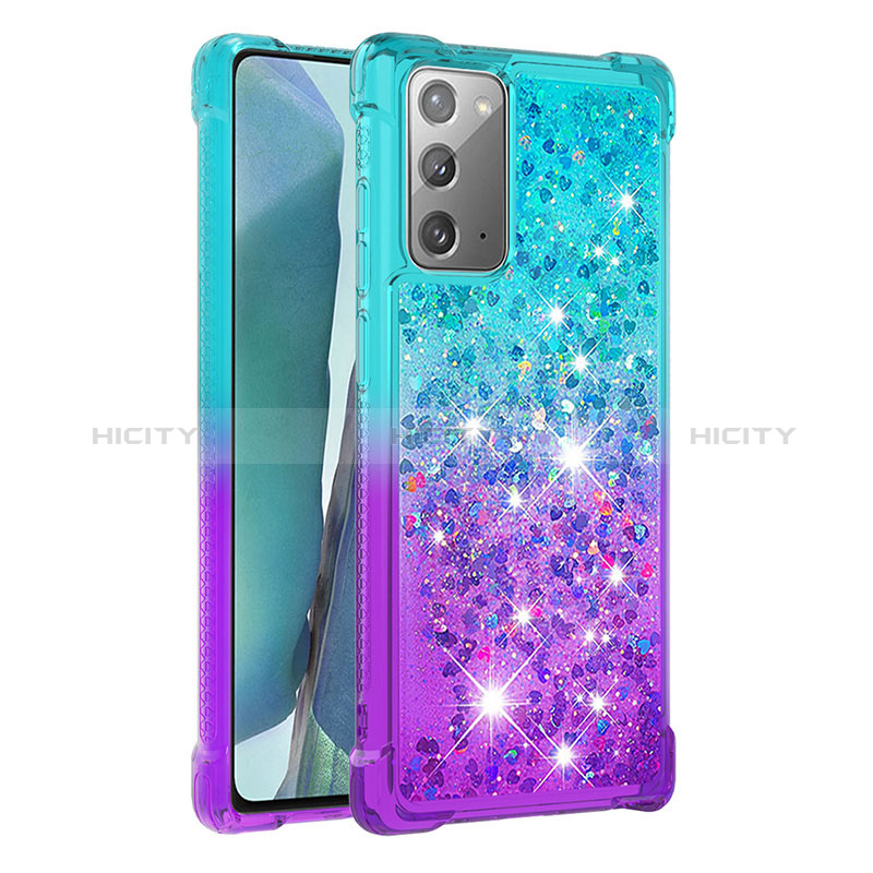 Coque Silicone Housse Etui Gel Bling-Bling S02 pour Samsung Galaxy Note 20 5G Bleu Ciel Plus