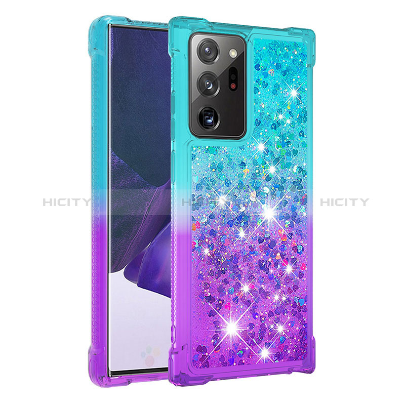 Coque Silicone Housse Etui Gel Bling-Bling S02 pour Samsung Galaxy Note 20 Ultra 5G Bleu Ciel Plus