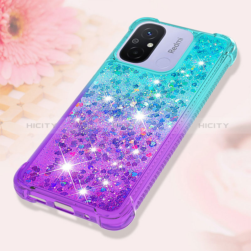 Coque Silicone Housse Etui Gel Bling-Bling S02 pour Xiaomi Poco C55 Bleu Ciel Plus