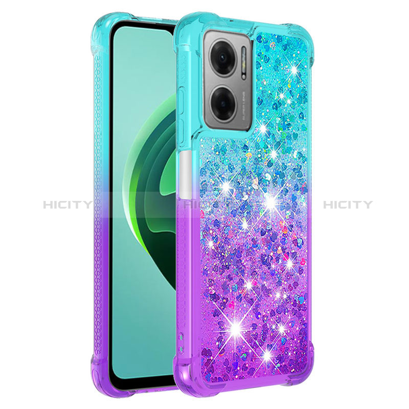 Coque Silicone Housse Etui Gel Bling-Bling S02 pour Xiaomi Redmi Note 11E 5G Bleu Ciel Plus