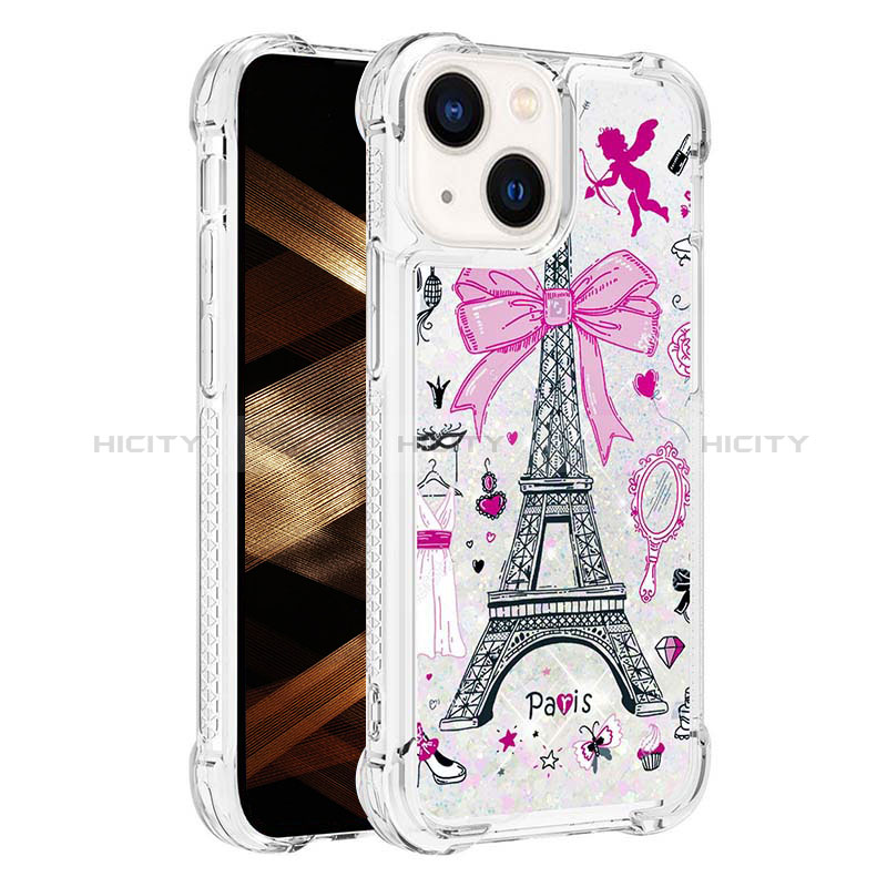 Coque Silicone Housse Etui Gel Bling-Bling S03 pour Apple iPhone 13 Or Rose Plus