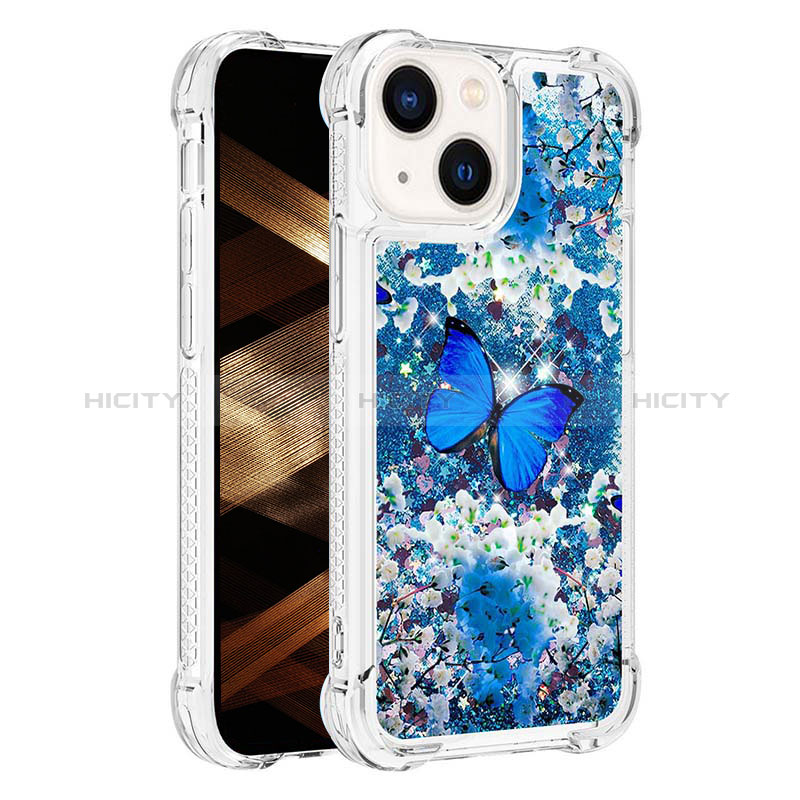 Coque Silicone Housse Etui Gel Bling-Bling S03 pour Apple iPhone 14 Bleu Plus