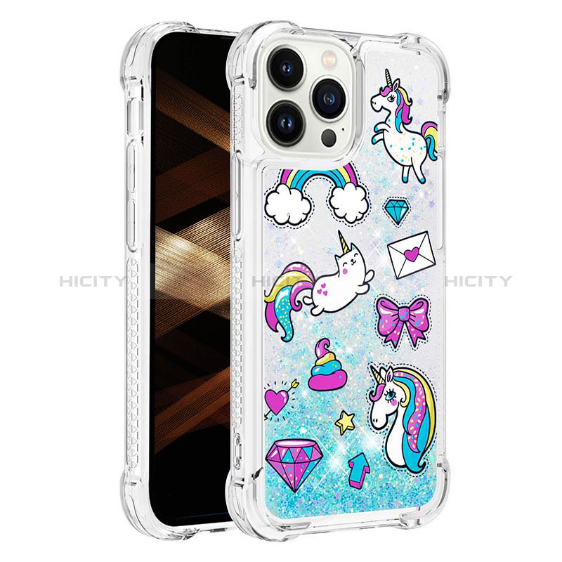 Coque Silicone Housse Etui Gel Bling-Bling S03 pour Apple iPhone 14 Pro Bleu Ciel Plus