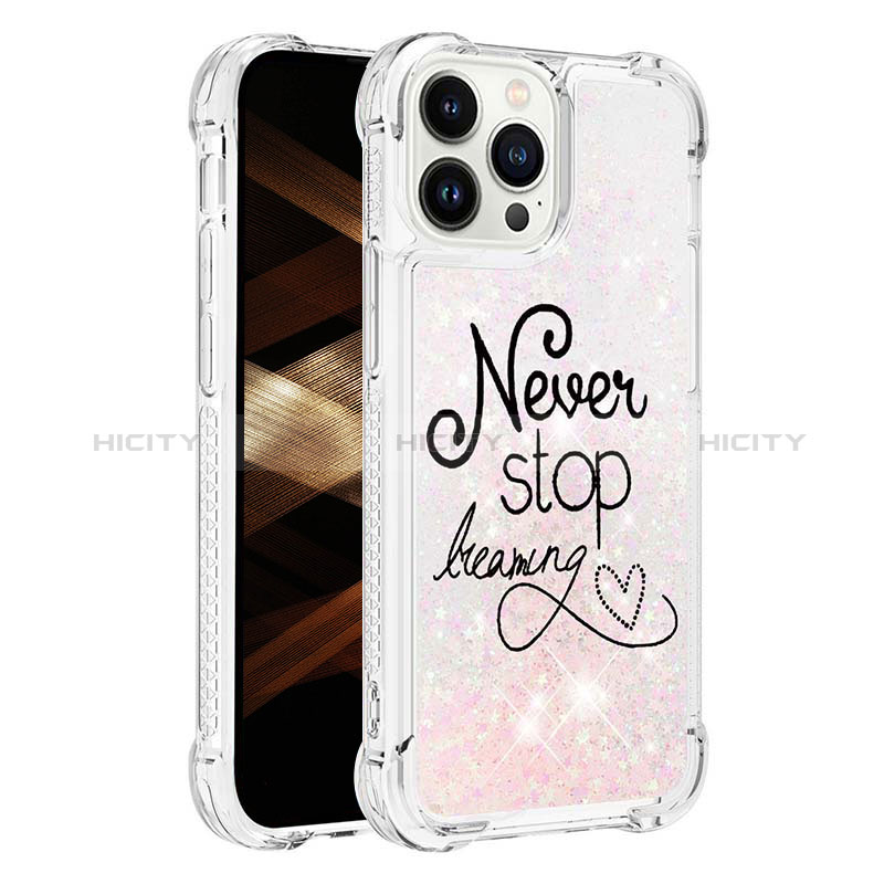 Coque Silicone Housse Etui Gel Bling-Bling S03 pour Apple iPhone 15 Pro Rose Plus