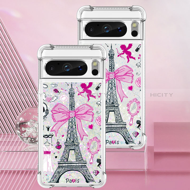 Coque Silicone Housse Etui Gel Bling-Bling S03 pour Google Pixel 8 Pro 5G Or Rose Plus