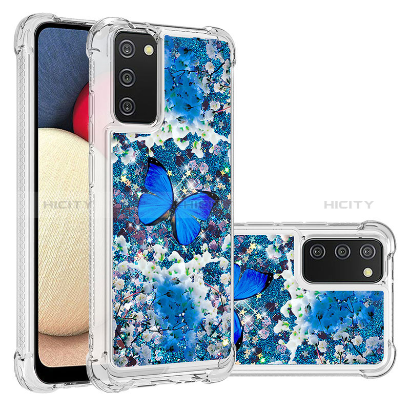 Coque Silicone Housse Etui Gel Bling-Bling S03 pour Samsung Galaxy A02s Bleu Plus