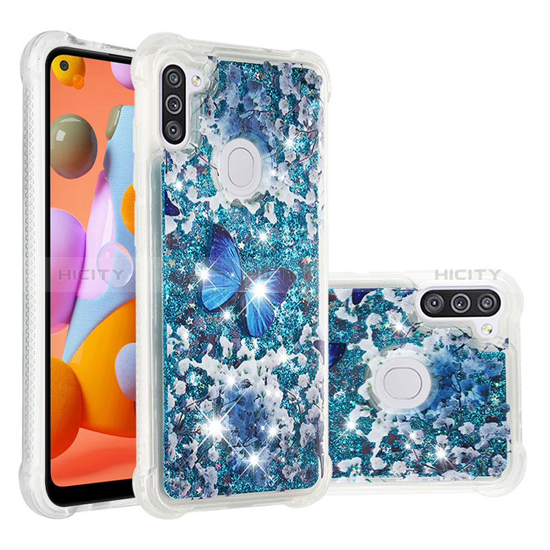 Coque Silicone Housse Etui Gel Bling-Bling S03 pour Samsung Galaxy A11 Bleu Plus