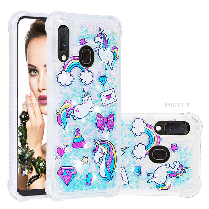 Coque Silicone Housse Etui Gel Bling-Bling S03 pour Samsung Galaxy A20e Bleu Ciel Plus