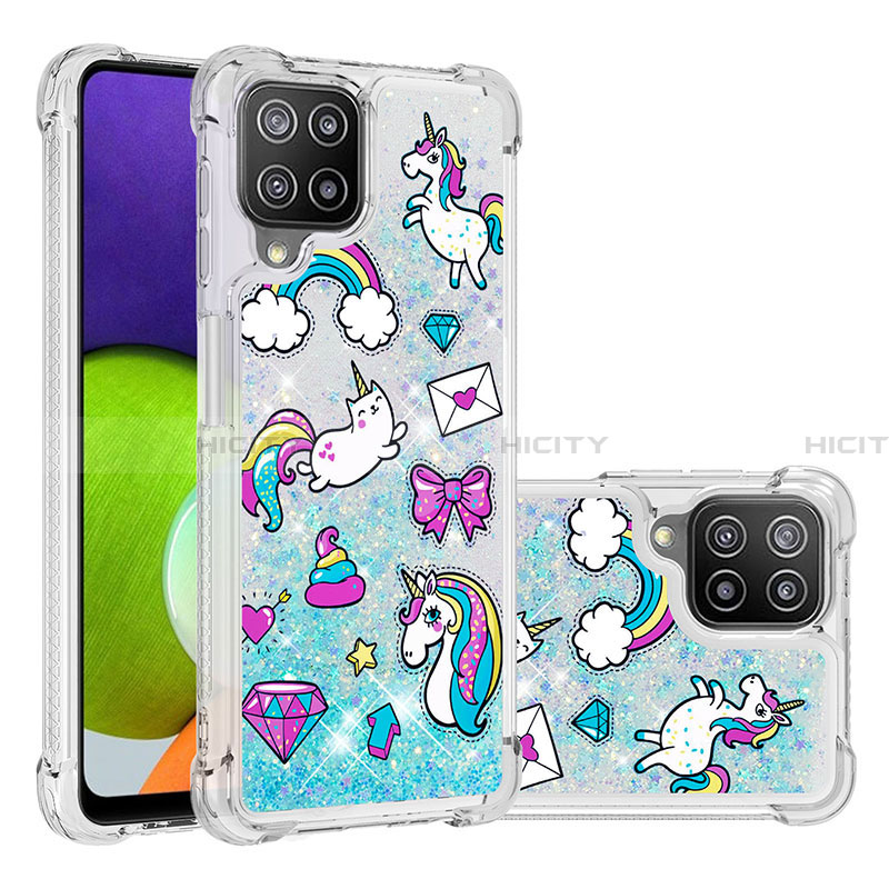 Coque Silicone Housse Etui Gel Bling-Bling S03 pour Samsung Galaxy A22 4G Bleu Ciel Plus