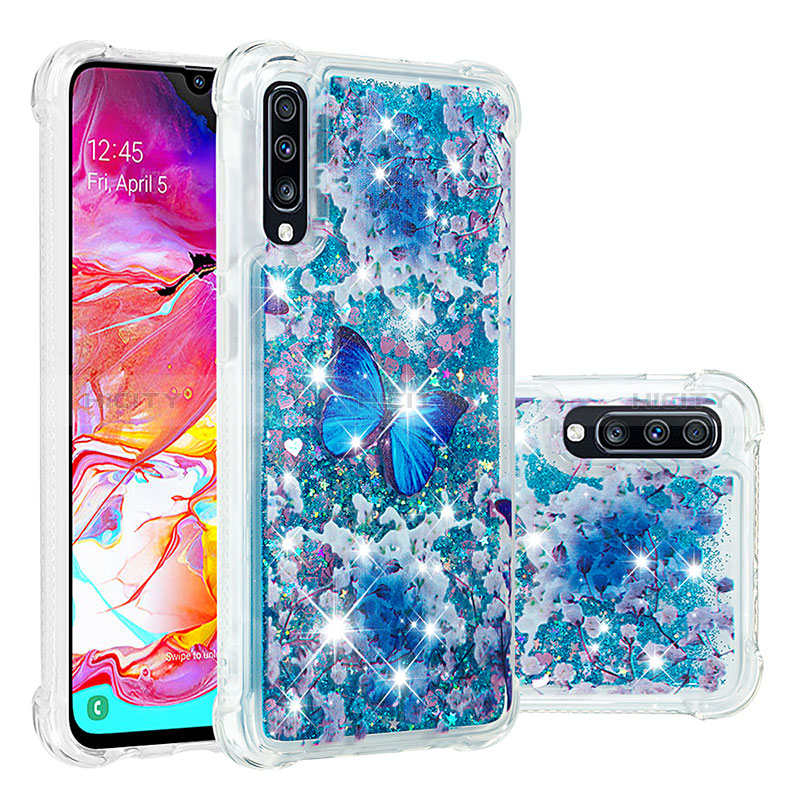 Coque Silicone Housse Etui Gel Bling-Bling S03 pour Samsung Galaxy A70 Bleu Plus