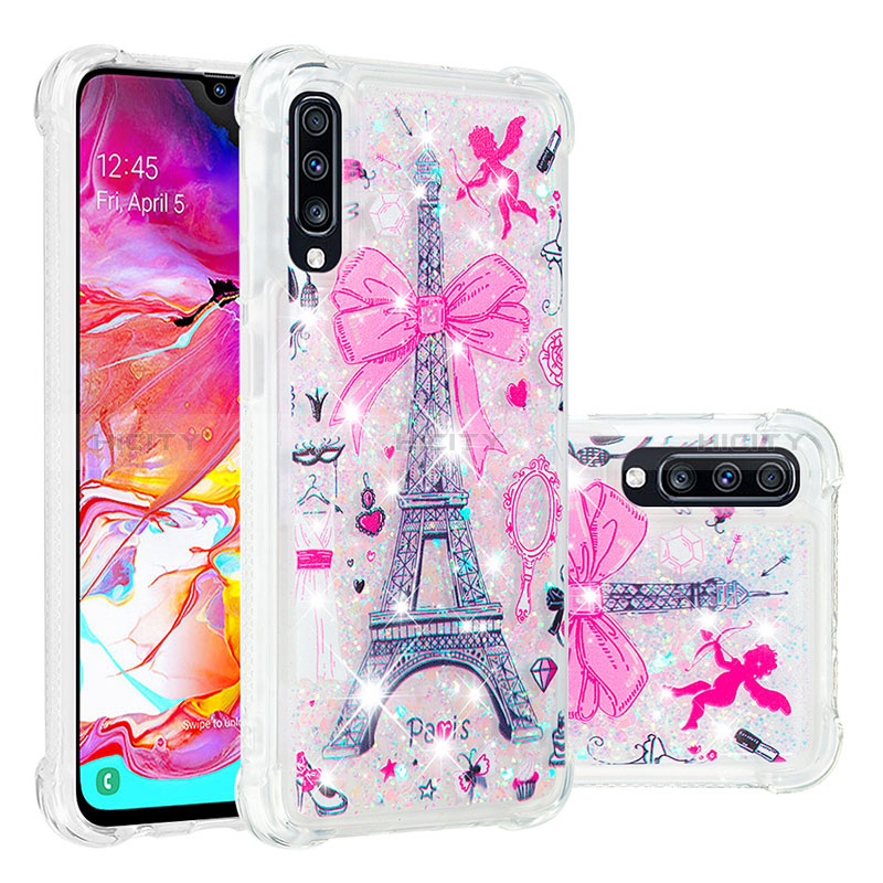 Coque Silicone Housse Etui Gel Bling-Bling S03 pour Samsung Galaxy A70 Rose Plus