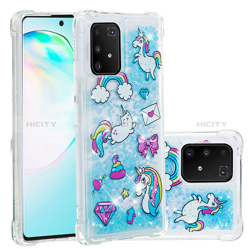 Coque Silicone Housse Etui Gel Bling-Bling S03 pour Samsung Galaxy A91 Bleu Ciel Plus